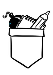 War correspondent pocket khaki notepad pencil bomb clipart cartoon illustration coloring page