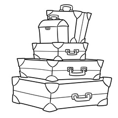 Luggage suitcases travel bag travel package clipart cartoon illustration coloring page