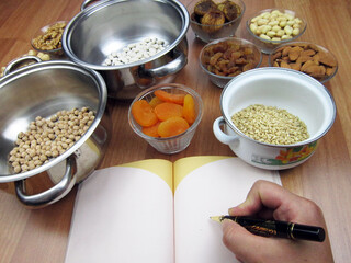    Traditional Turkish dessert ashure - Noah's Pudding ingridients, making of