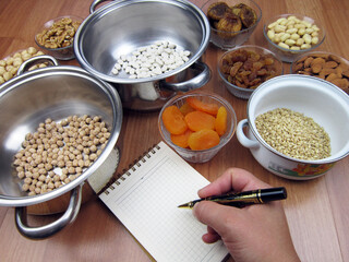      Traditional Turkish dessert ashure - Noah's Pudding ingridients, making of    