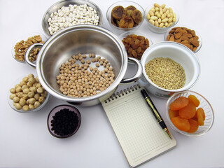 Traditional Turkish Noah's pudding in bowl on white background. copy space  