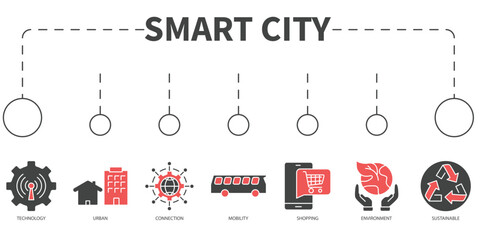 smart city Vector Illustration concept. Banner with icons and keywords . smart city symbol vector elements for infographic web