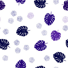Dark Purple, Pink vector seamless natural pattern with flowers, leaves.