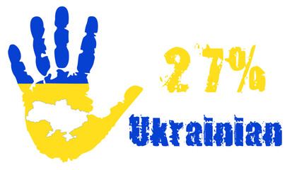 27 percent of the Ukrainian nation with a palm in the colors of the national flag and a map of Ukraine