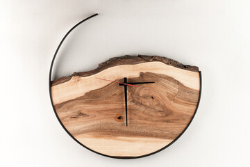 Wooden round wall clock handmade. Luxurious accessories for home, office or restaurant made of wood...