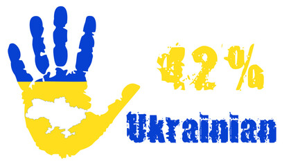 42 percent of the Ukrainian nation with a palm in the colors of the national flag and a map of Ukraine