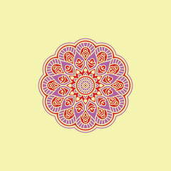 ornamental round ornament, Flower mandala vector art on yellow background