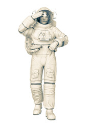 astronaut blinded in a white background