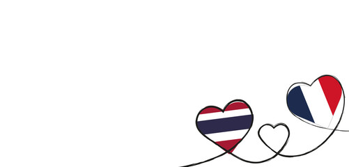 Drei Herzen mit der Fahne von Frankreich und Thailand