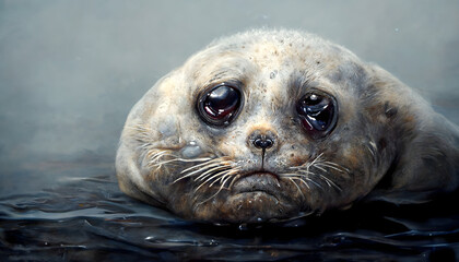 Global warming: Sad seal crying because the ice melts