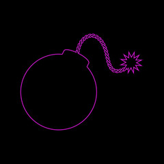 Neon Bomb Icon Isolated. bomb with burning wick on a white background