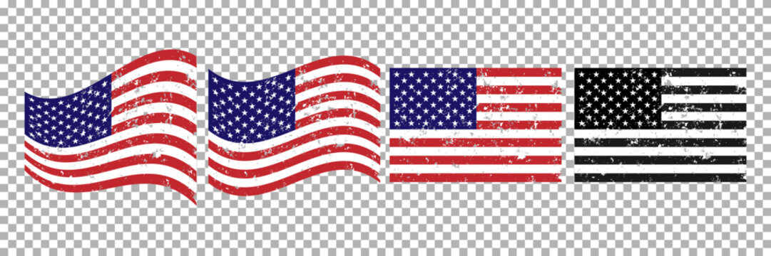 USA flag in 4 variations, in different styles. official colors and proportion correctly