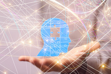 abstract lines with dots over dark background.