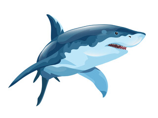 Obraz premium Animal blue big shark in vector. Shark in motion Izolated on on a white background