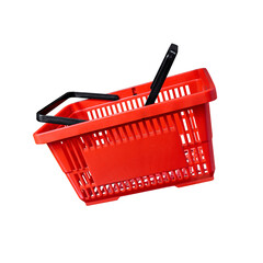 red basket shopping fly grocery supermarket white isolated  with clipping path