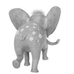 baby elephant cartoon walking in a white background rear view