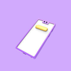 Cartoon purple mobile phone or smartphone with isolated blank yellow search bar