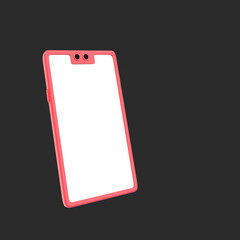 Cartoon pink smartphone 3d illustration mobile phone 3d render white blank screen