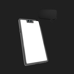 Cartoon black smartphone 3d illustration mobile phone 3d render white blank screen