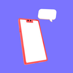 Cartoon pink smartphone 3d illustration mobile phone 3d render white blank screen