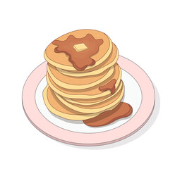 Pancake. Pancakes with syrup and a slice of butter laying on a plate
