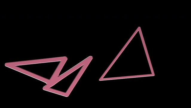 Graphic loop animation video with alpha channel with transparent background of pink triangles morphing and weaving.
