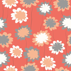 Seamless floral pattern based on traditional folk art ornaments. Colorful flowers on color background. Scandinavian style. Sweden nordic style. Vector illustration. Simple minimalistic pattern
