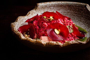 beetroot risotto on the table