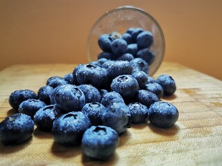 Fresh Blueberry fruits. Drops of water on organic blueberry