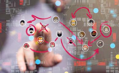 Abstract technology group and data 3d