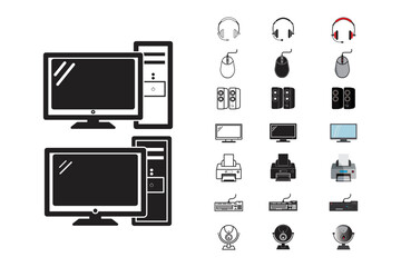 computer hardware icon set vector design template in white background