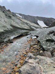Stone path in the mountains of Landmannalaugar in Iceland.