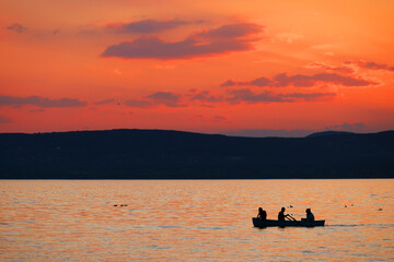 Sunset over lake Balaton, Hungary, Europe