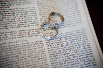wedding rings on book