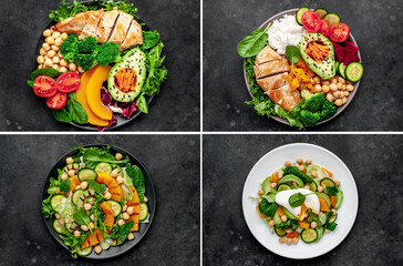 Photo collage .Healthy food on stone background