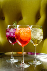 berries and fruits cocktails on the silver tray