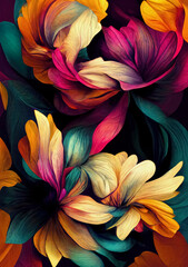 Illustration of abstract bright baroque style flowers. Watercolor painting. Floral background. - 523253751