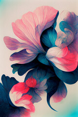Illustration of abstract blue and pink flowers. Watercolor painting. Floral background. - 523253783