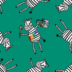 Cartoon kids animals seamless zebra pattern for wrapping and notebooks and clothes print and fabrics