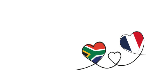 Drei Herzen mit der Fahne von Frankreich und der Republik Südafrika - obrazy, fototapety, plakaty
