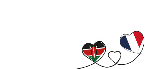 Drei Herzen mit der Fahne von Frankreich und Kenia