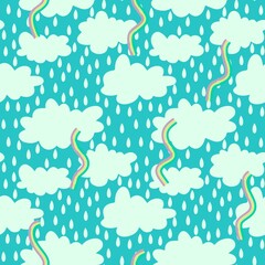 Obraz premium Cartoon seamless clouds and rain drops pattern for kids clothes print and accessories and notebooks and wrapping