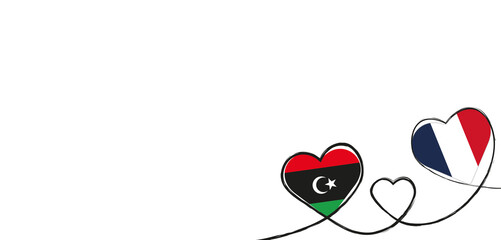 Drei Herzen mit der Fahne von Frankreich und Libyen