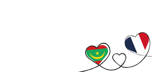 Drei Herzen mit der Fahne von Frankreich und Mauretanien 