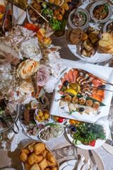 top view of the festive banquet table at the event top view
