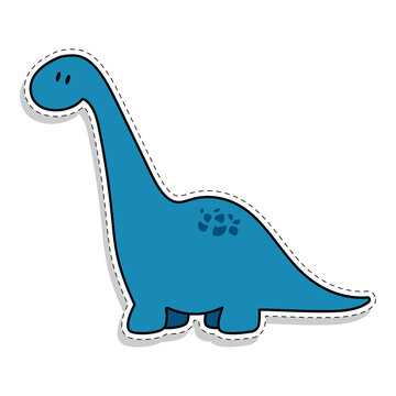 Flat sticker of a blue dinosaur. Vector illustration.
