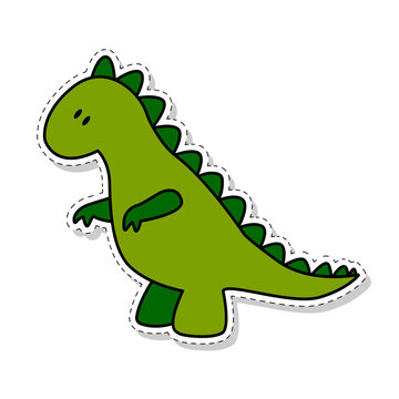 Flat sticker of green tyrannosaurus dinosaur. Vector illustration.