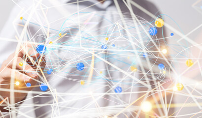 digital 3d network team in hand