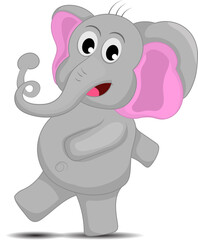 Vector illustration of Cartoon elephant walking on white background