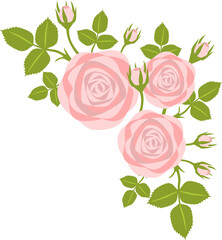 Pink rose decoration. Flat design.